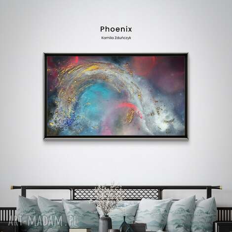 Obraz abstrakcyjny Phoenix 110x70 cm - błękit i róż