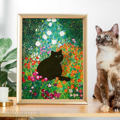Plakat 40x50 cm Gustav Klimt - ogród wiejski z kotem. Prezent dla kociary