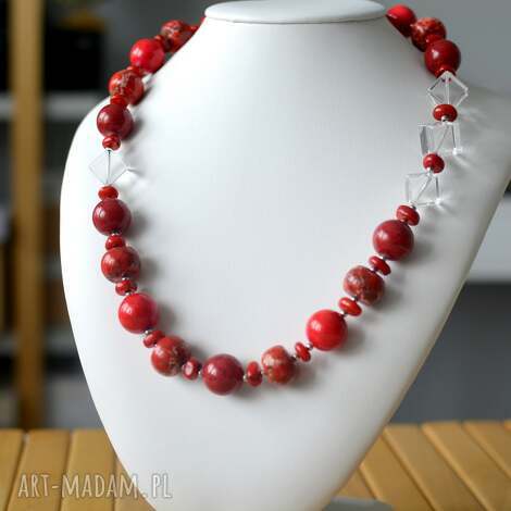 naszyjnik z kamieni classico in red, jaspis, kryształ górski, stal szlachetna