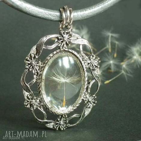 unikat z dmuchawcem dmuchawiec, dmuchwce, dmuchawcami, naszyjnik rzemień, skórzany