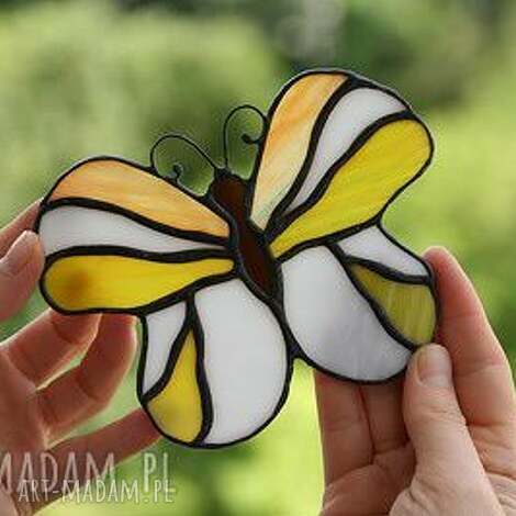 Witraż Tiffany Motyl - Cytrynek - zawieszka na okno handmade
