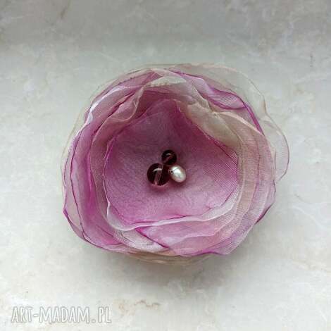 fuchsja - broszka z organzy, lekka, ozdoba, organza