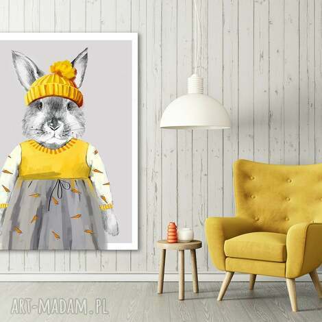 obraz drukowany na płótnie zajęczek w sukience format 60x80cm, dla dziecka