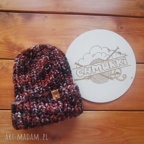 Kolorowa czapka happy beanie - ręcznie robiona na drutach