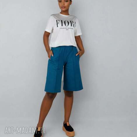 szorty damskie z ozdobnymi przeszyciami, spodenki bermudy, na gumie