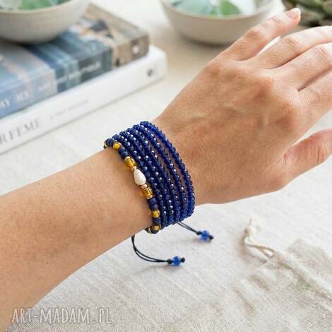 Bransoletka boho muszla naturalna i lapis lazuli - ręcznie robiona