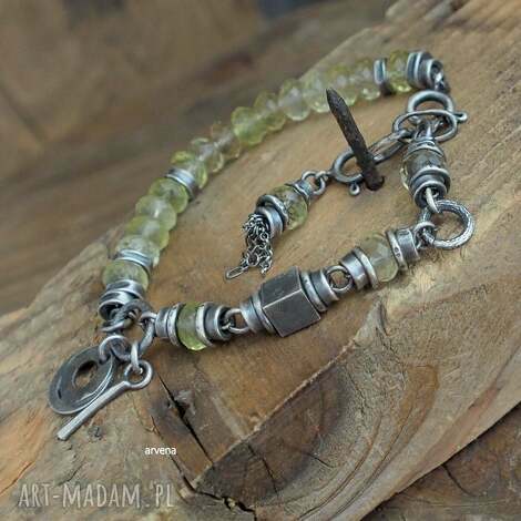 Srebrna bransoletka oksydowana Cytryn - regulowana charms Arvena