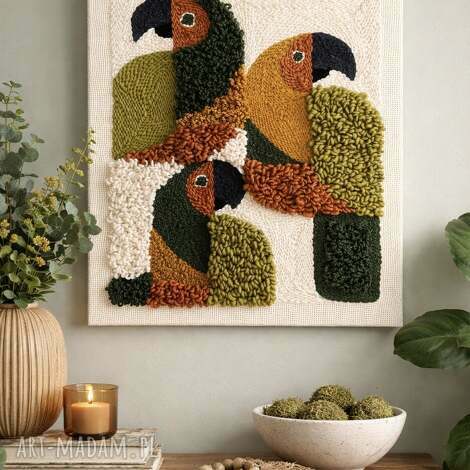 obraz, 3d, papugi ścianę