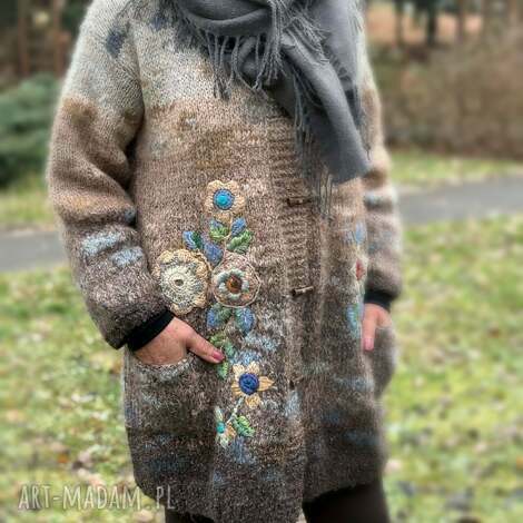 kardigan kawa wełniany unikat, sweter, upominek, eco