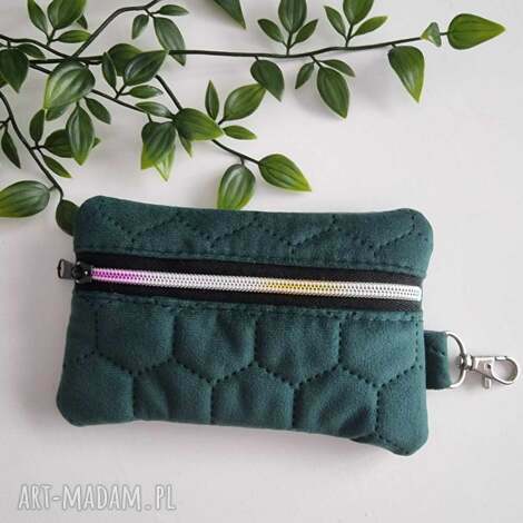 mały organizer etui portfel welur butelkowa zieleń oe01 do torebki