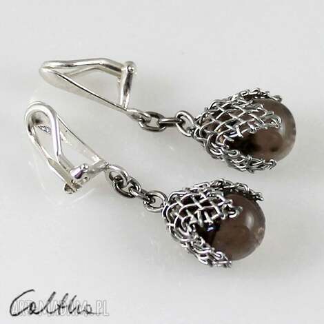 kawowe w siateczce - klipsy lub kolczyki k xs kaw #, szklane krople