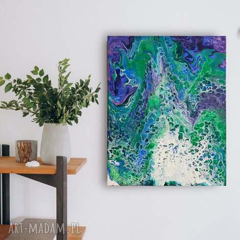 Tajemnica oceanu - abstrakcyjny obraz ręcznie malowany 40x50 w technice pouring art
