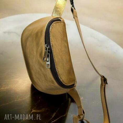 złota nerka damska upolka fit, skóra naturalna crossbag, skórzana nerka