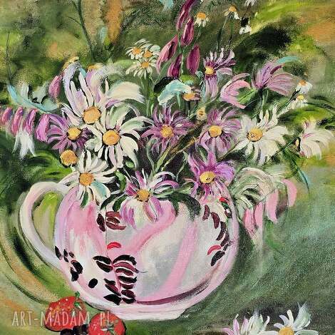 Truskawkowe Lato - obraz akrylowy ręcznie malowany 50x40x1 cm