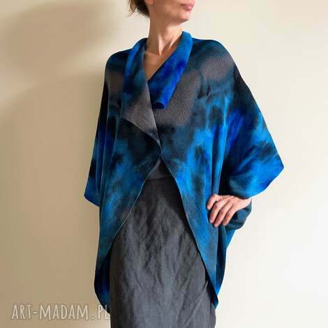 swetry wełniany kardigan z merynosów blue graphite dzianinowy płaszcz unikat