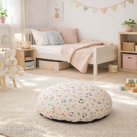 pokoik dziecka naturalna w kolorze lnu pufa dziecięca leśne zwierzaki - urocze