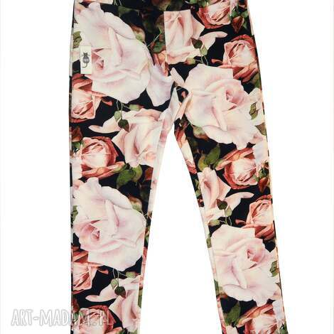 Legginsy Rose Garden dla dziewczynki - pudrowy róż, bawełniane dresowe handmade