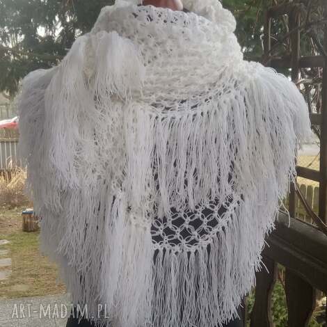 chustki i apaszki chusta biały puszek ślubu, narzutka szal, pod