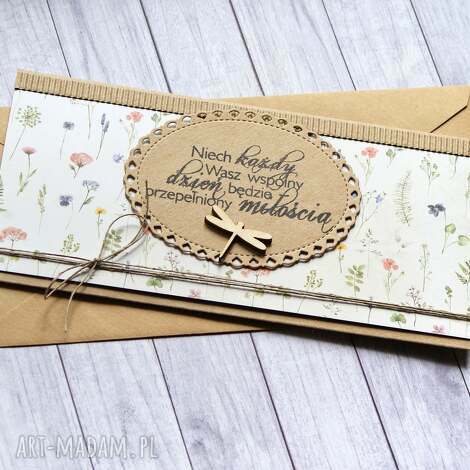 Kartka kopertówka ślubna Delikatna łąka - ręcznie robiona handmade