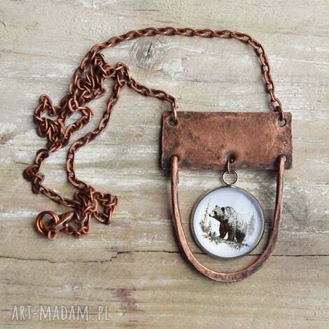 naszyjnik - wisior z kutej oksydowanej miedzi - natura - niedźwiedź 1 wisior