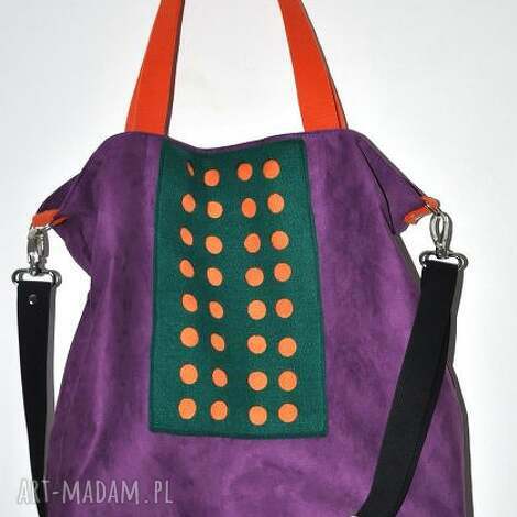Torba hobo XXL - fiolet, pomarańcz i szmaragd (A4, wegańska)