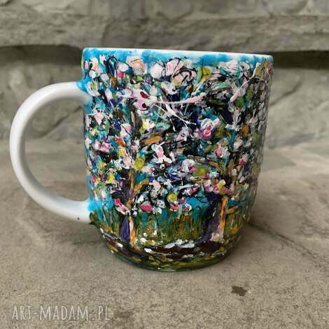 kubki porcelanowy kubek ręcznie malowany kwitnący sad, kwitnące