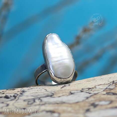 biwa pearl ring, srebro srebrny pierścionek, perłowy pierścionek z perłą