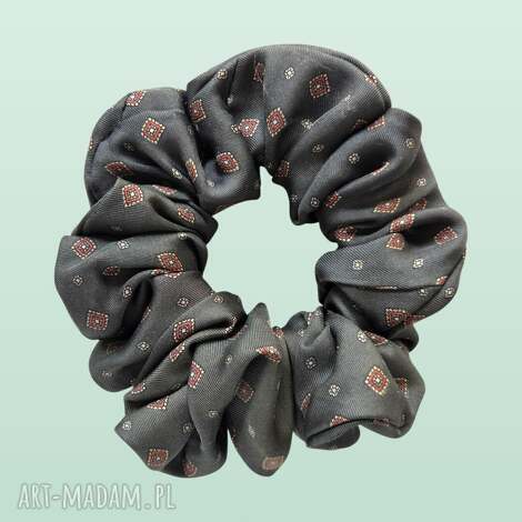 Jedwabna scrunchie MIDI w zielone wzory - handmade