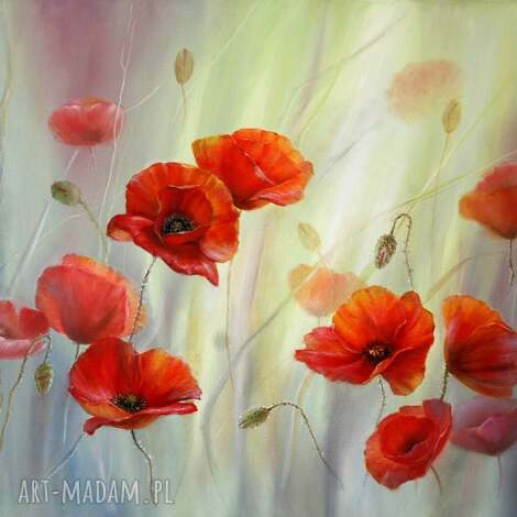 Czerwone maki - impresja, ręcznie malowany obraz olejny 50x70 cm