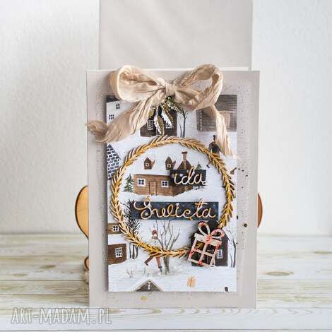 Kartka świąteczna „Idą święta” boho - handmade scrapbooking 12x17 cm z kopertą