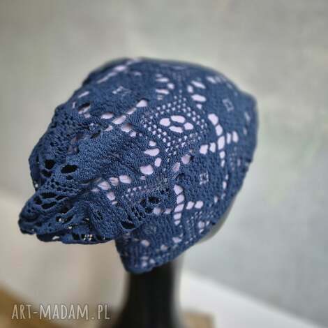 Ruda Klara, czapka ażurowa niebieska na podszewce rozmiar uniwersalny miekka świetna