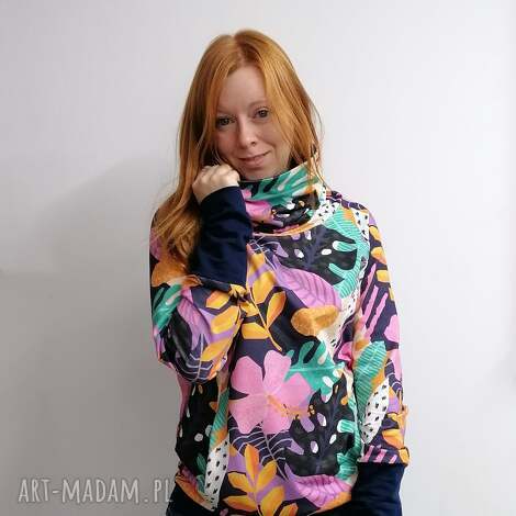 Bluza damska JUNGLE z kominem - granat i kieszenie (handmade)