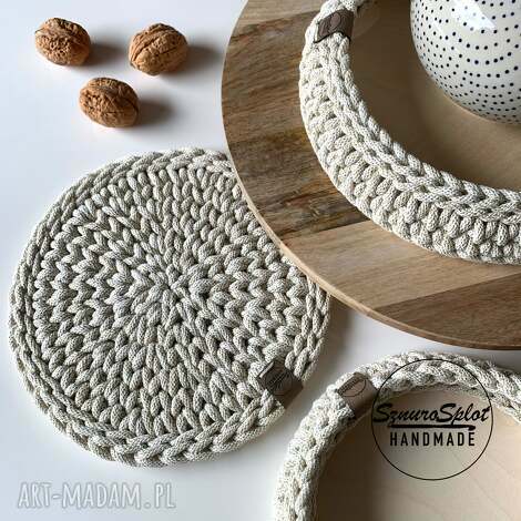 Komplet koszyczków z podkładką ze sznurka - organizer na stół (handmade)