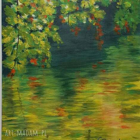 Pejzaż akrylowy ręcznie malowany na płótnie „Refleksy schyłku lata” 30x24 cm