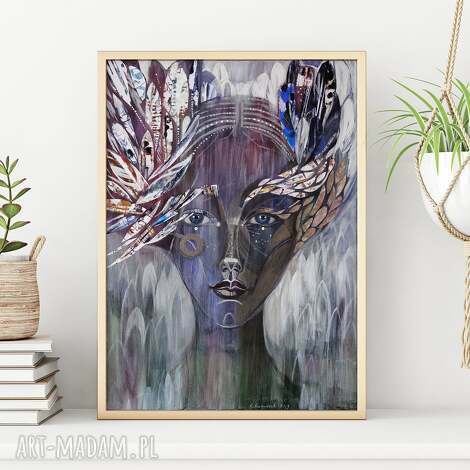 Plakat A2 Uskrzydlona - portret kobiety szaro-fioletowy