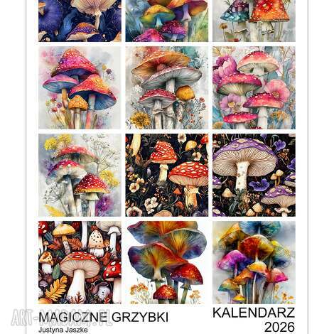 Kalendarz 2026 Magiczne grzybki 15x21 cm - zestaw 12 grafik dla grzybiarza