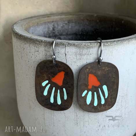 Kolczyki handmade Red & Mint - geometryczne kwiaty