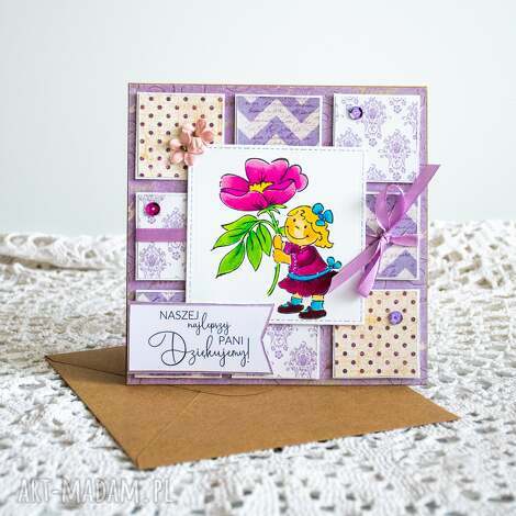 Kartka dla nauczycielki - Naszej najlepszej Pani dziękujemy (scrapbooking)