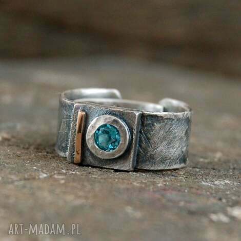 atelier4 topaz swiss blue - pierścionek ze srebra i złota, srebro
