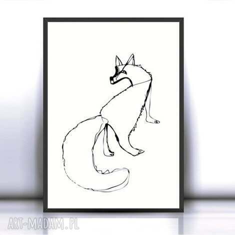 30x40 cm biało-czarny plakat z liskiem w stylu skandynawskim - minimalistyczna grafika
