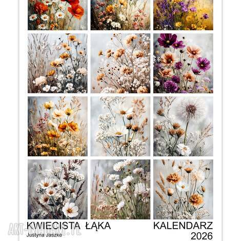 kalendarz 2026 kwiecista łąka, kwiaty z kwiatami prezent, prezent
