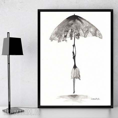 Grafika czarno-biała Rain 21x29,7 cm - rysunek czarnym tuszem (minimalizm)