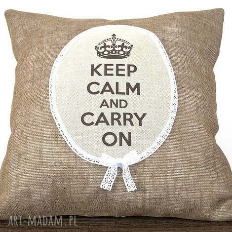 Poduszka dekoracyjna Keep Calm - bawełna z koronką i zamkiem (handmade)