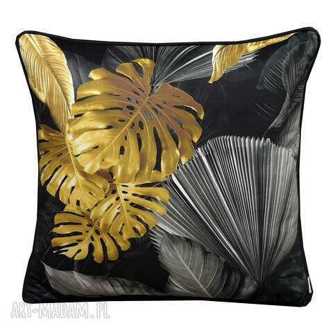 Poduszka Monstera złote liście z weluru 45x45cm - Majunto