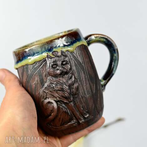 Duży kubek ceramiczny z kotem - leśne opowieści 470 ml
