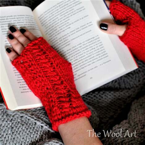 rękawiczki mitenki na drutach, dłonie wełniane