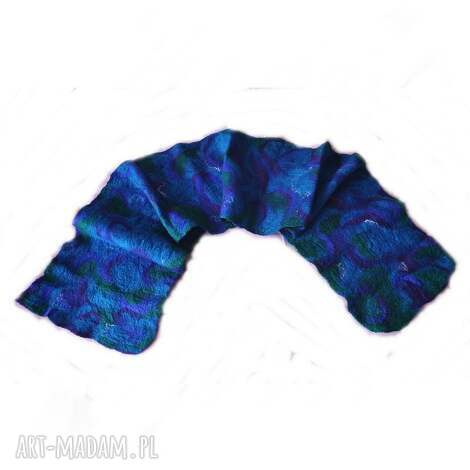 Szal Nuno filcowany z wełny merino - handmade w odcieniach granat, turkus i fiolet