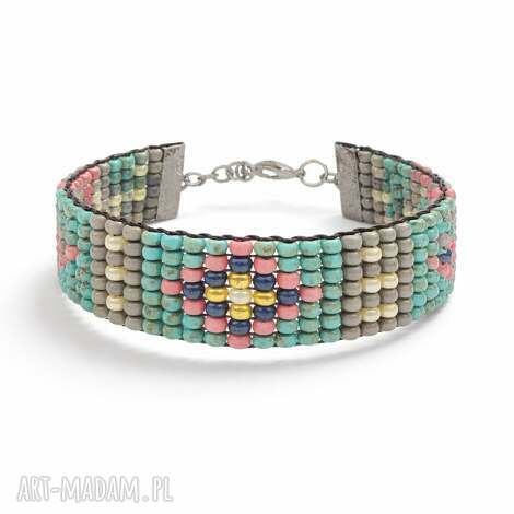 bransoletka koralikowa w stylu boho - kolory ziemi i nieba, etno bizuteria folk