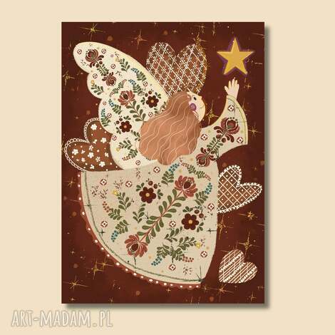 Folklorka i Złota Gwiazda - plakat folkowy A3 29,7x42 cm świąteczny
