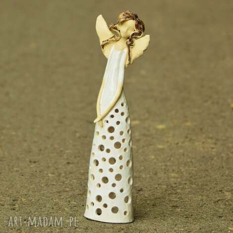 Anioł ceramiczny lampion - ręcznie wykonany z gliny szamotowej (30 cm)